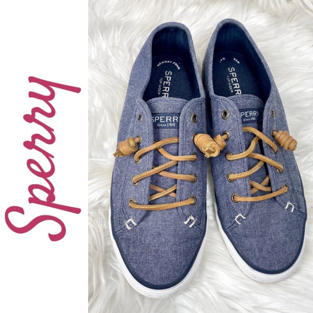 SPERRY TOPSIDER SLIP ON CANVAS DECK SHOES BLUE WOMEN’S SIZE 7.5